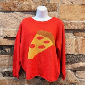 Wildfox Pizza My Heart Red Novelty Oversized Sweater Sz XS
